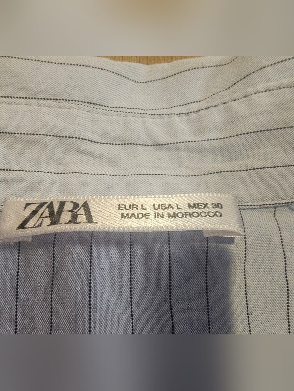 Zara Embellished Pinstripe Button-Up Shirt – Blue & White – Size Large - Picture 4 of 8